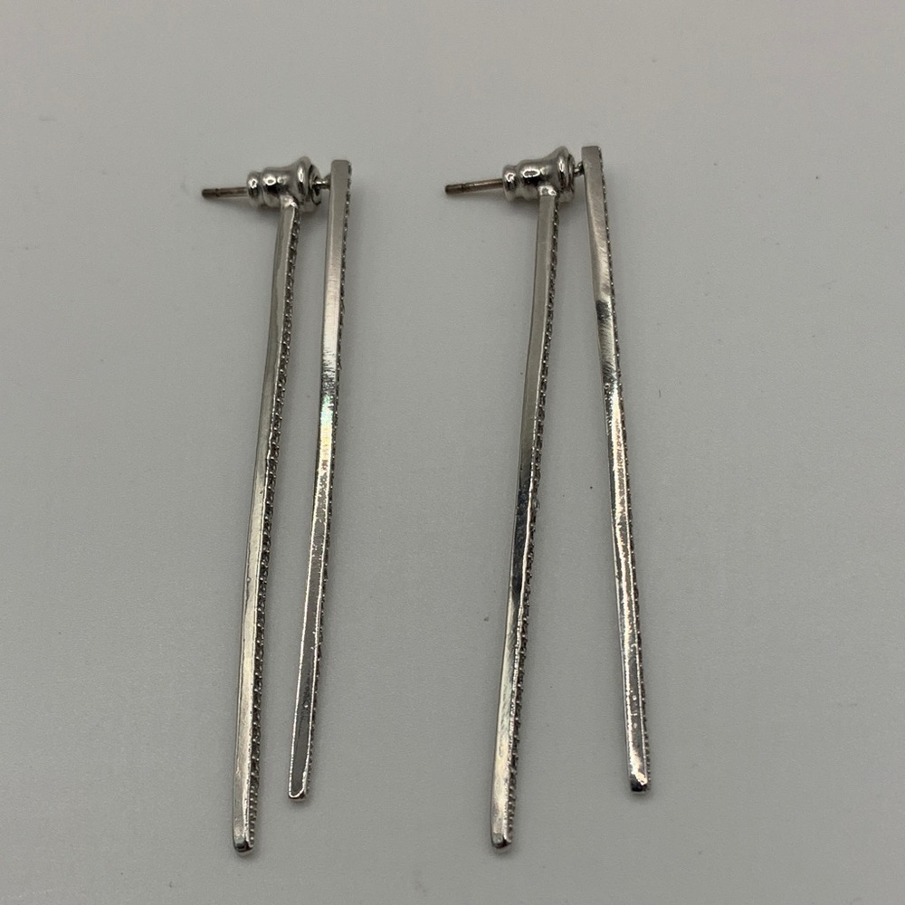 Silver-tone Rhinestone Drop Earrings - Picture 5 of 12